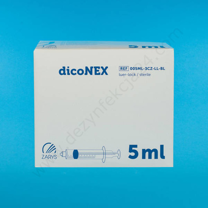 Strzykawka trzyczęściowa 5 ml LL, zielony tłok (100 szt.) - dicoNEX