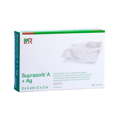 SUPRASORB A+Ag 5 x 5 cm. Opatrunek przeciwbakteryjny ze srebrem (10 szt.)