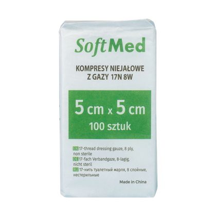 Kompresy gazowe 17. nitkowe 8. warst. 5 x 5 cm  (100 szt.) - SoftMed